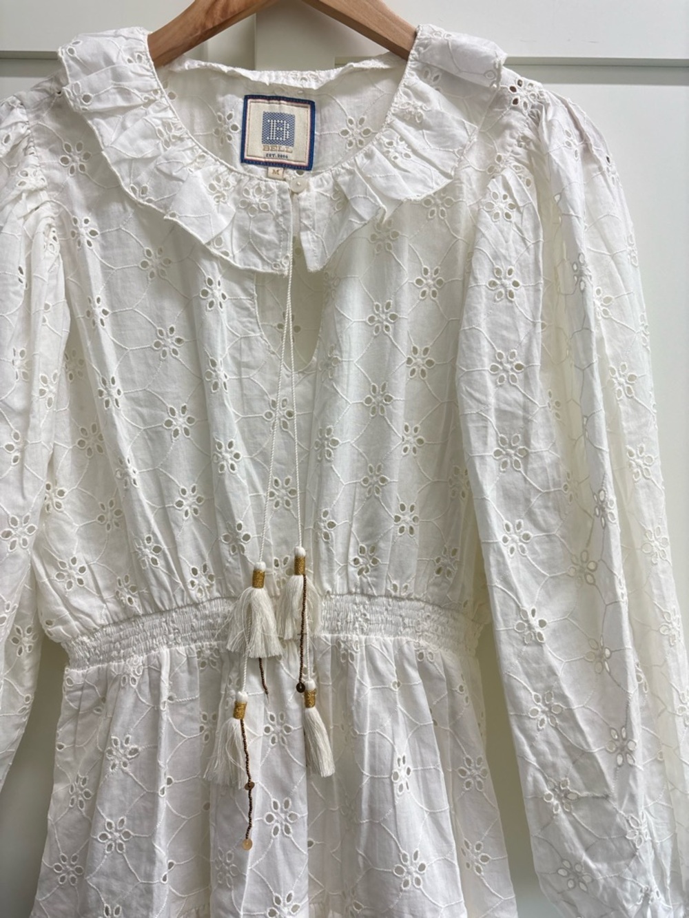 Alicia Bell Eyelet Dress medium White Boho Cottagecore Mini Ruffle Tiered - Picture 9 of 11